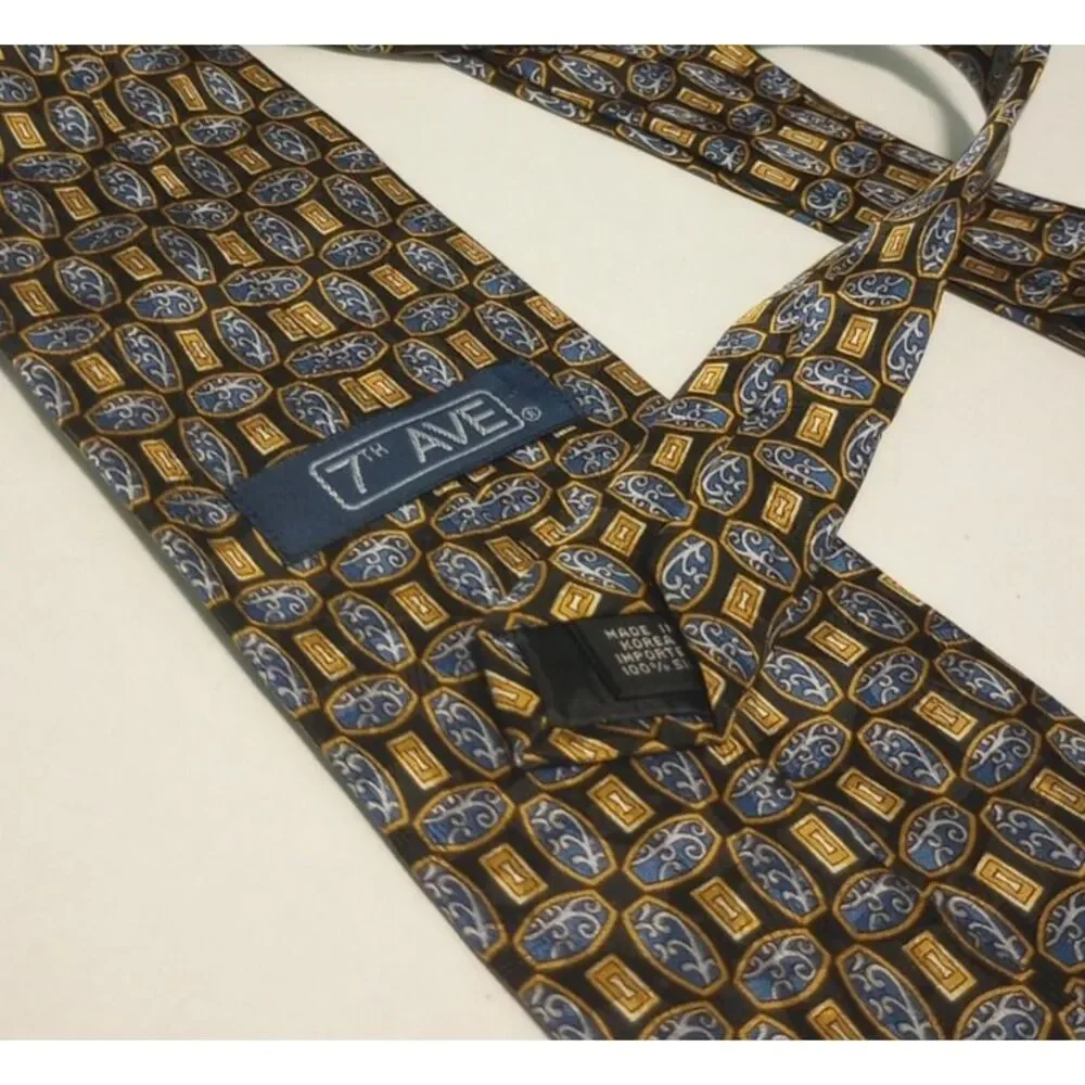 7th AVE 100% Silk Made in Korea Men's Neck Tie 60 inches long